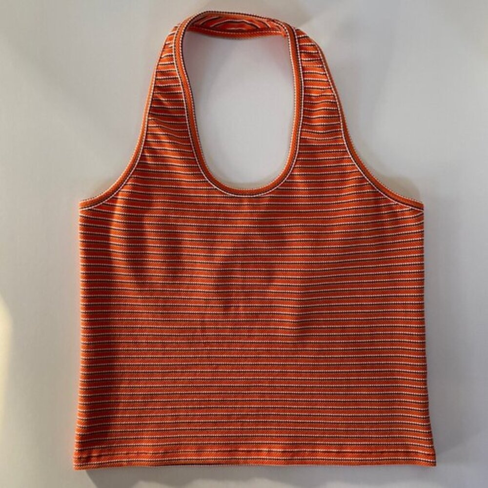 Fall Layering Anthropologie Y2K Halter Top Tank XL Orange Stripe Boho Retro 70s‎ - Picture 5 of 11